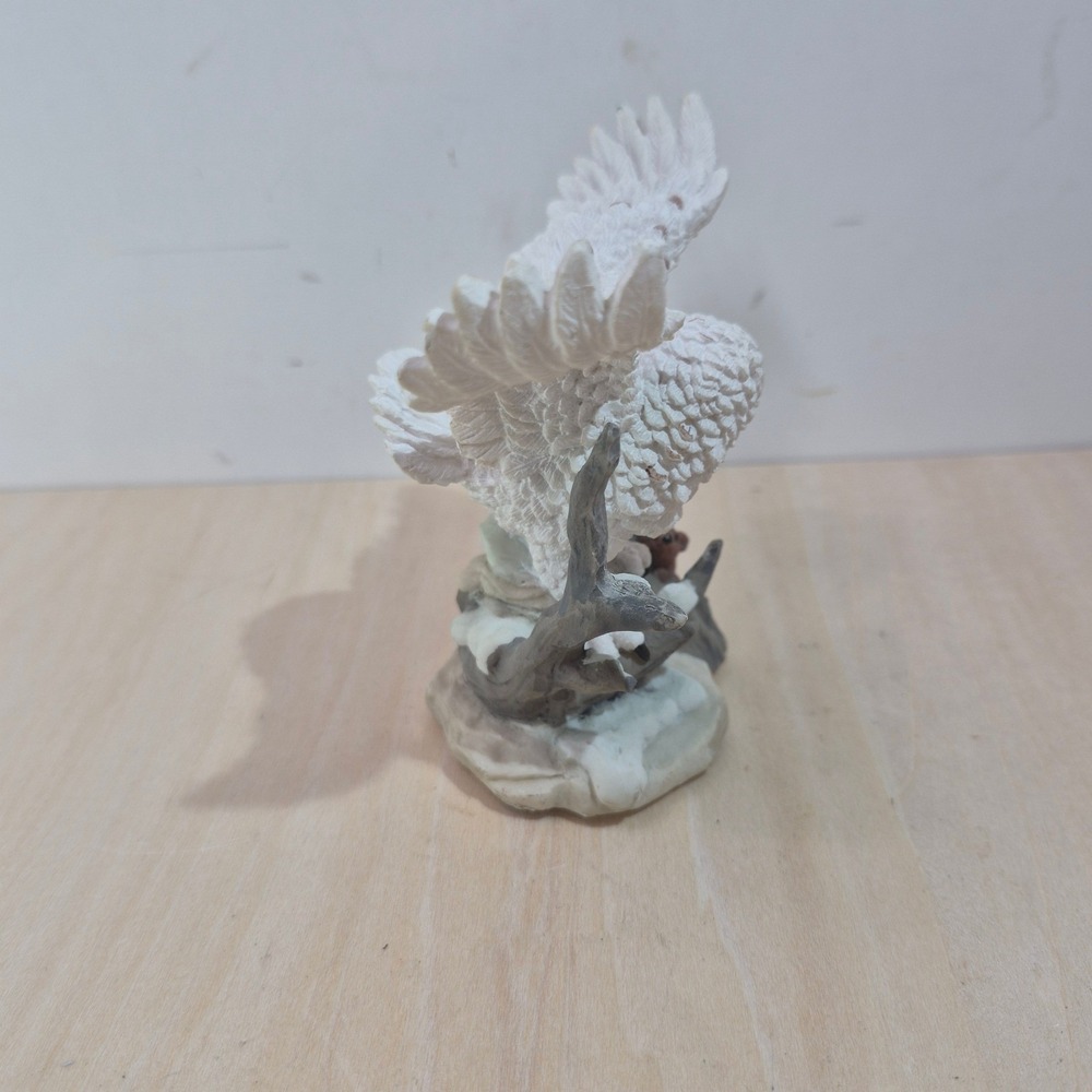 Snowy Owl Figurine with Mouse White Bird on Branch Nature Statue 4.5 Inch - Picture 4 of 6